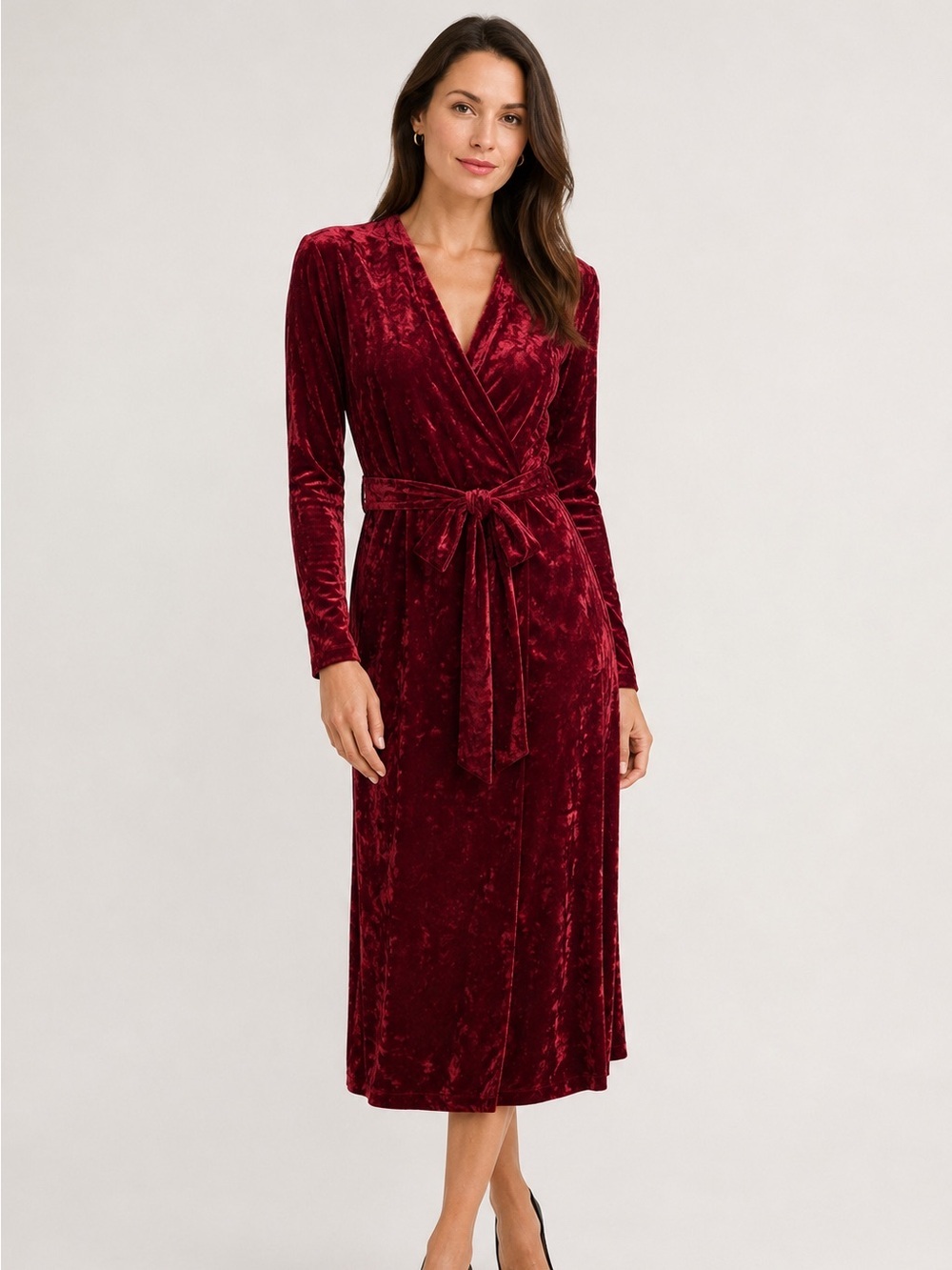 Long Tall Sally Red Velvet Surplice Wrap Midi Dress Size 12